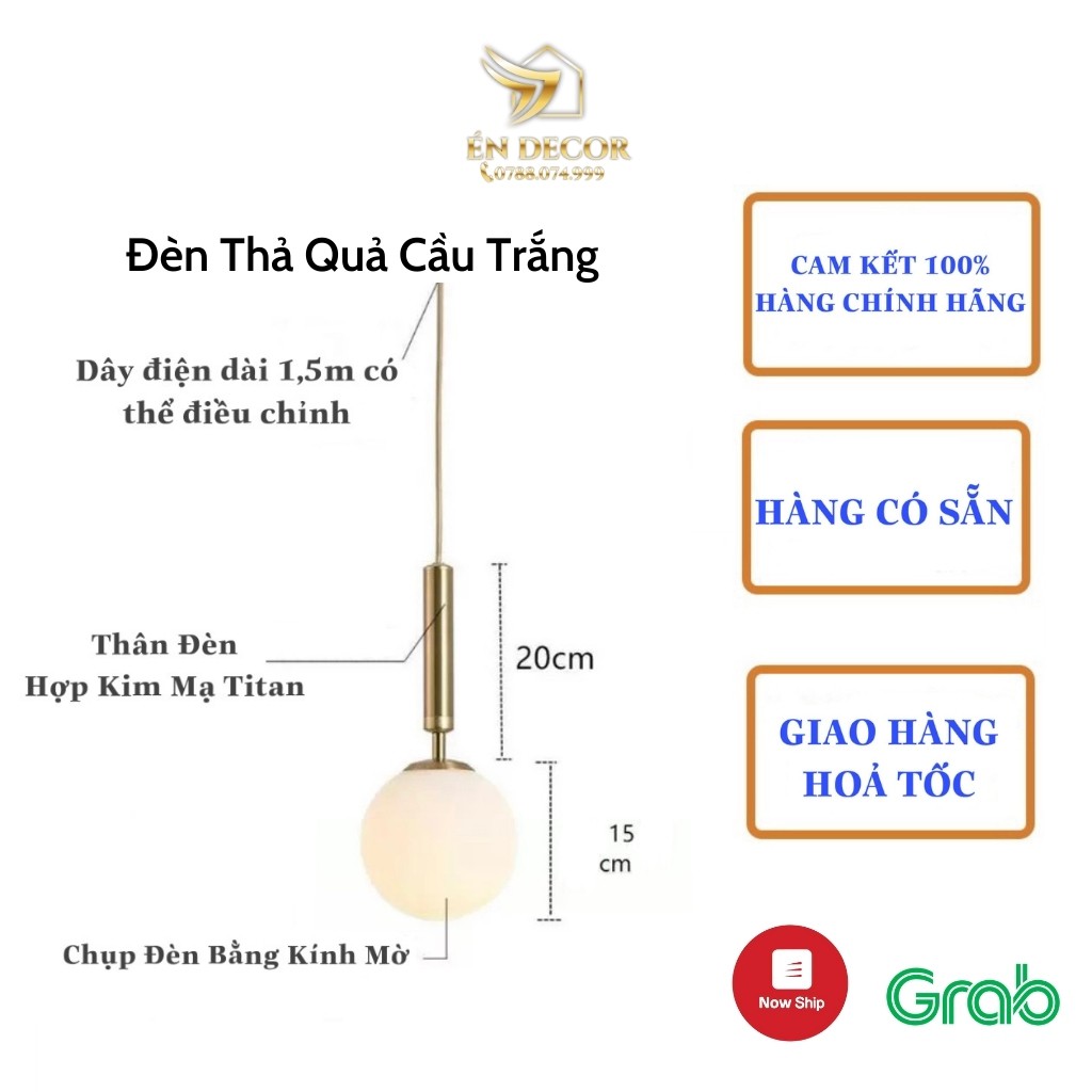 Đèn Thả Trần Bóng Tròn Trang Trí Phòng khách, bếp, ngủ 829/1 Én Decor