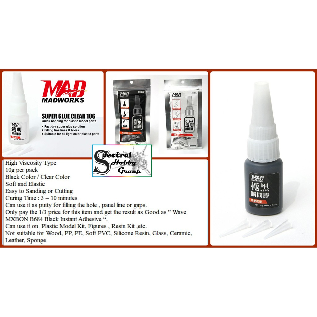 Dụng cụ keo dán mô hình Madwork SUPER GLUE CLEAR / Black (QUICK DRY) putty make seamless hobby tool