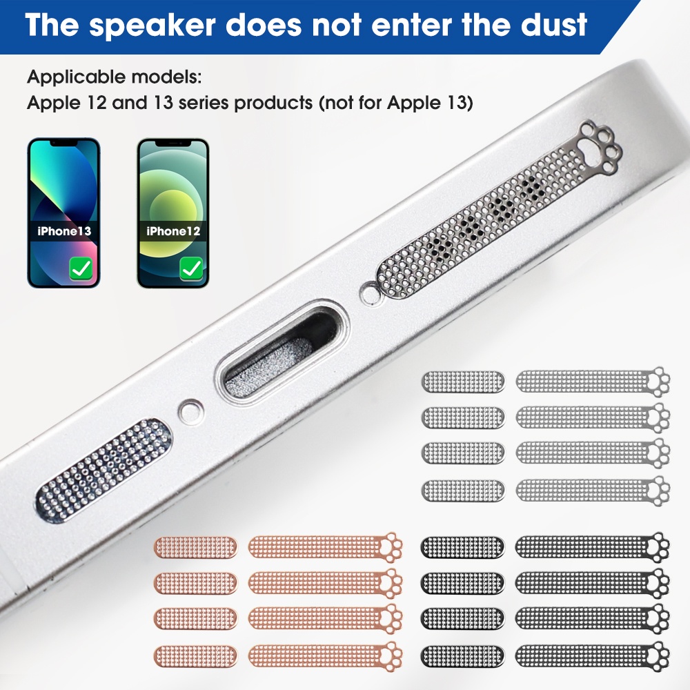 Bộ 8 Miếng Dán Kim Loại Mỏng Chống Bụi Tự Dính Hình Dấu Chân Mèo Cho iPhone 12 / 13 Series (Không Bao Gồm 13)