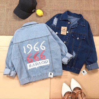 Áo Khoác Bò Rách Cách Điệu Cá Tính In Số 1966 666 - Áo Khoác Jean Hàng Việt Nam