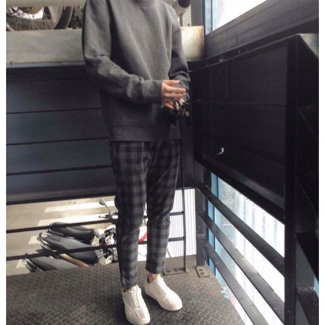 Quần baggy caro unisex WIND Xám Xanh nam nữ phong cách ullzang WIND | BigBuy360 - bigbuy360.vn