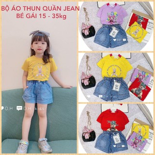 BỘ BÉ GÁI THỂ THAO ÁO THUN QUẦN JEAN NHIỀU MÀU HAIVANCO cho bé từ 15 đến 35 kg MỀM MẠI VÀ THOÁNG MÁT ĐI HỌC ĐI CHƠI