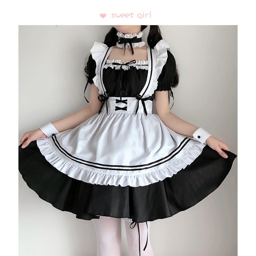 Trang phục cosplay Maid M024/ hóa trang hầu gái/ halloween/ lễ hội trắng hồng đỏ dễ thương dày dặn | BigBuy360 - bigbuy360.vn