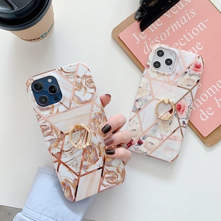 Case Samsung Galaxy Note 20 Ultra Note 10 Plus Note 9 Note 8 S20 Ultra S20 Plus S10 Plus S10e S9 Plus S8 Plus A21S M21 M30S A51 A71 5G A41 A70 A50 A50S A40 A30S Electroplate Marble Rose Flower Ring Stand Case Cover