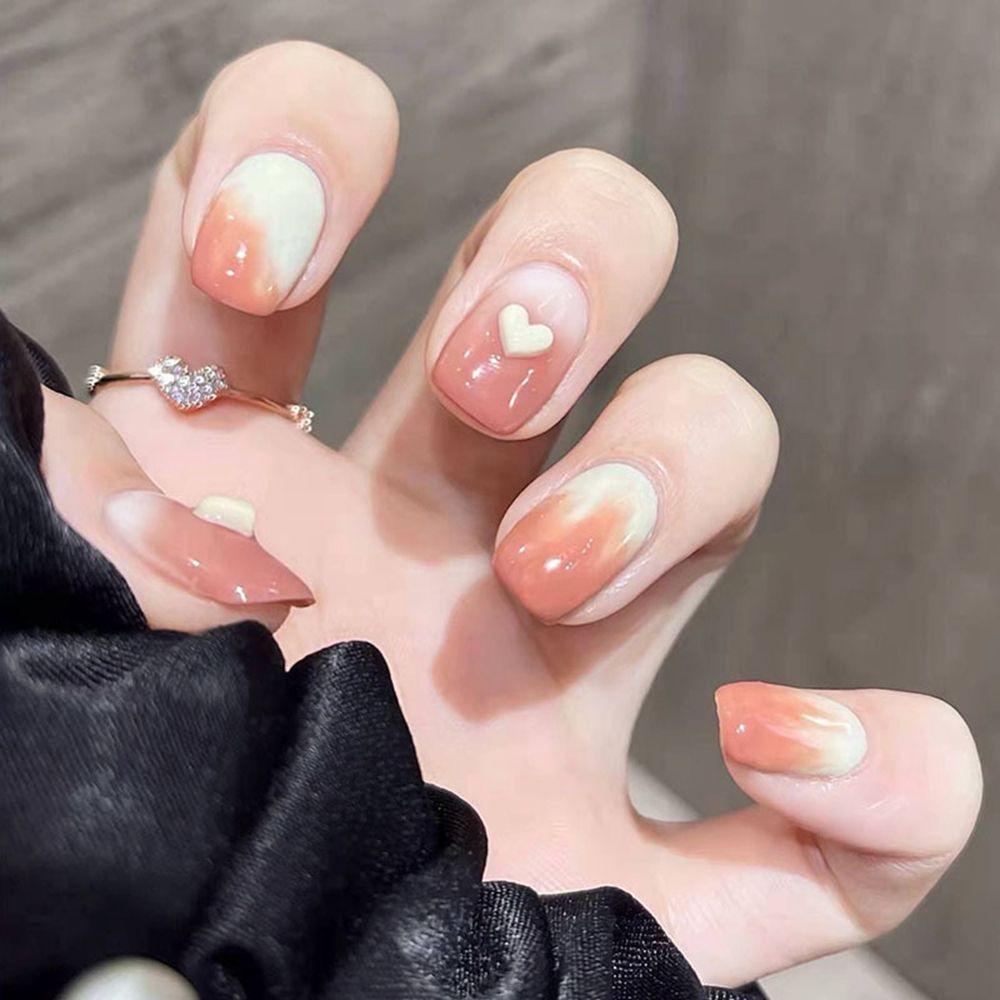 Hộp 24 Móng Tay Giả Ngắn / Tròn / Vuông Che Phủ Toàn Diện Thời Trang