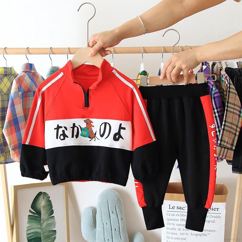 Set áo thun tay dài &amp; quần dài cho bé trai phong cách Hàn Quốc