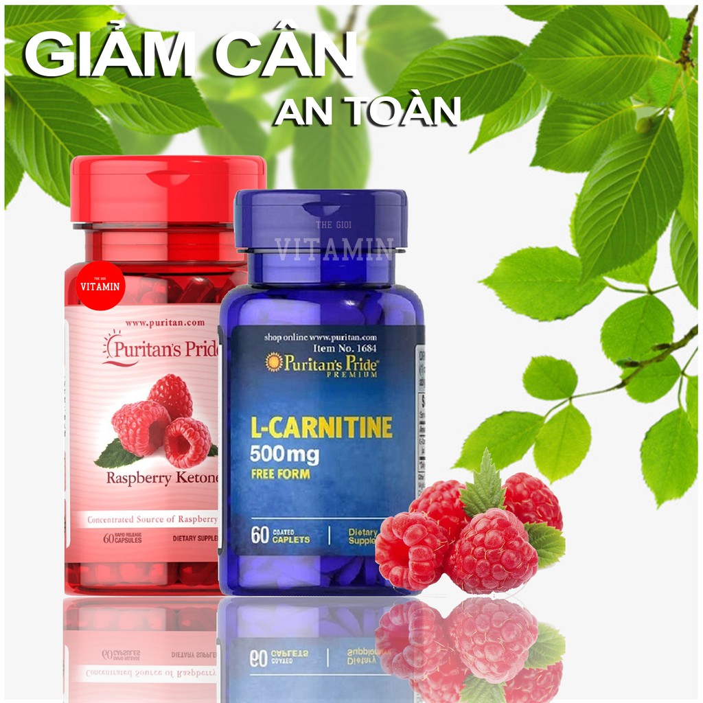 Combo giảm cân tăng cơ,cho cơ thể khó giảm L Carnitine, Raspberry ketone Puritans Pride