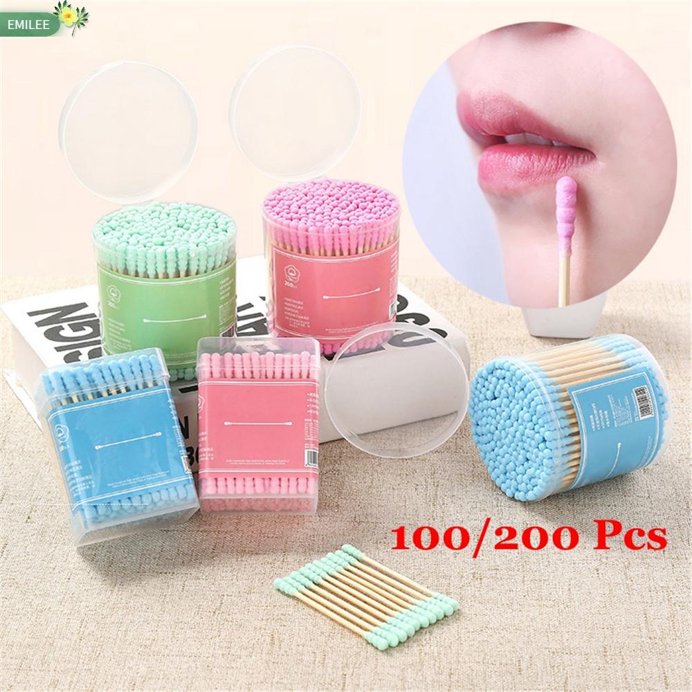 (Hàng Mới Về) Set 100 / 200 Tăm Bông Bằng Gỗ Tre Với Hộp Đựng Tiện Dụng | BigBuy360 - bigbuy360.vn