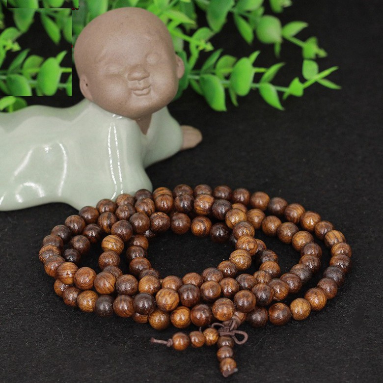 Vòng chuỗi hạt đeo tay 108 hạt phong thủy bằng gỗ bachxanh 6 ly