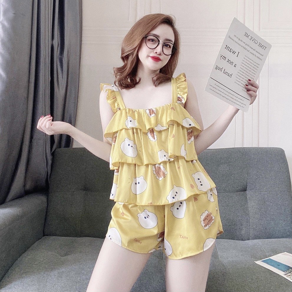 ĐỒ NGỦ MẶC NHÀ - PIJAMA CAO CẤP ÁO 2 DÂY BÈO TẦNG QUẦN NGẮN GỢI CẢM | BigBuy360 - bigbuy360.vn