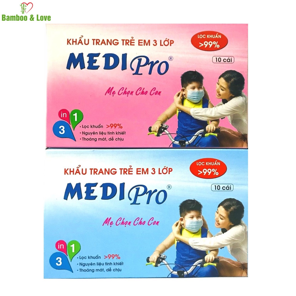 Khẩu trang y tế cao cấp Medi Pro 3 lớp cho trẻ em  - chính hãng cty Thời Thanh Bình (hộp 10 cái)