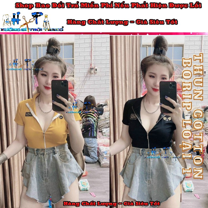 Áo kiểu croptop nữ đẹp ôm body dây kéo cổ trụ cực dễ thương mẫu mới thời trang 2021 phong cách hàn