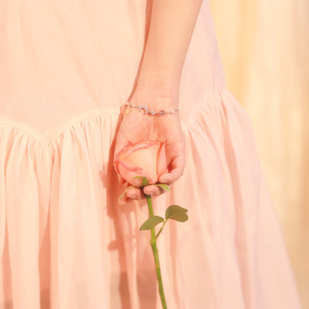 Ahellogirl Vòng đeo tay mặt hình ngôi sao/mặt trăng dễ thương phong cách Hàn Quốc cho nữ