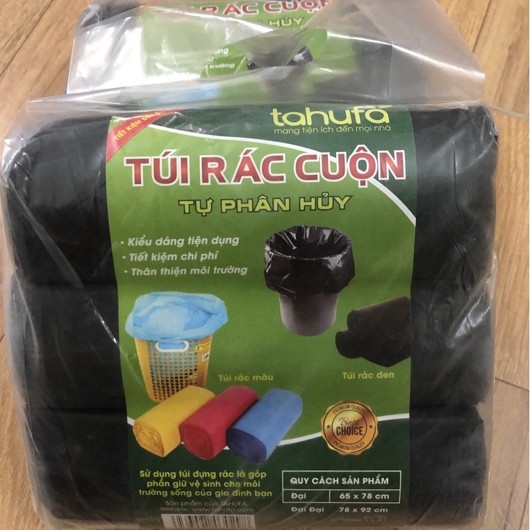 Túi đựng rác tự hủy sinh học TAHUFA combo 3 cuộn túi rác màu đen size tiểu trung đại