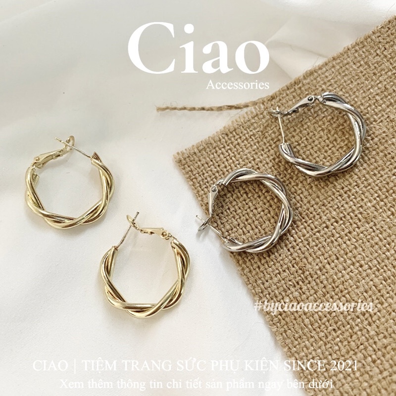 Khuyên tai/ Bông tai mạ bạc S925 thiết kế hình xoắn bản tròn trendy Vera Ciao