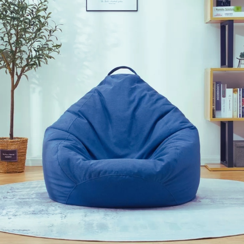 Ghế Lười Hạt Xốp 3ii Home Hình Trái Lê Size L 100x120cm Màu Xanh Dương Vải Nhung Gân Cao Cấp