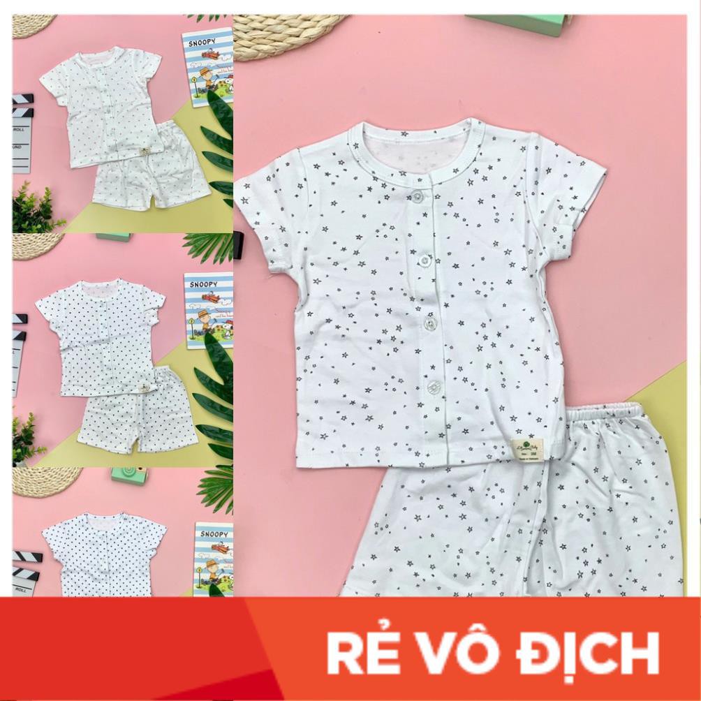 Bộ sơ sinh cộc tay cotton họa tiết cài cúc bé trai, bé gái size 3-36m, cho bạn từ 4-13kg. Chất cotton siêu mềm, mịn