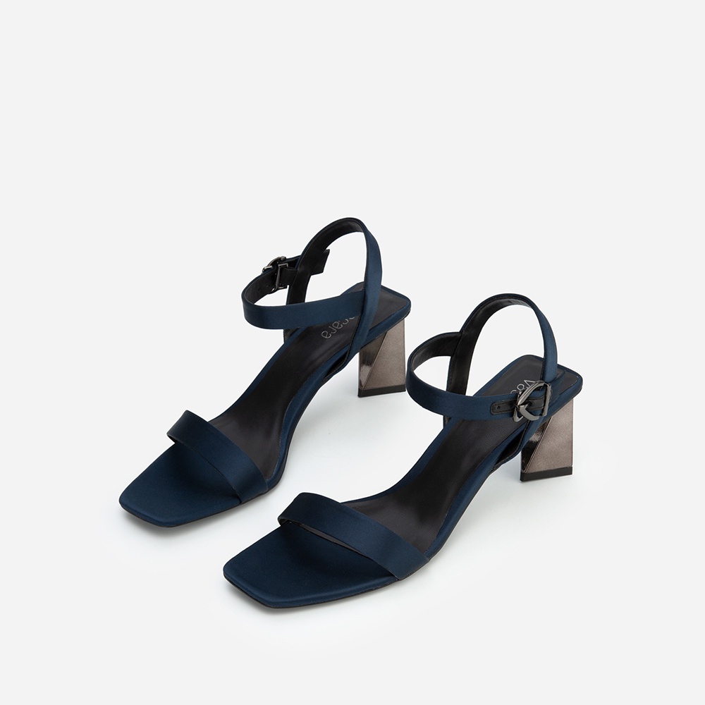 Vascara Giày Sandal Satin Gót Nhũ Geometric - SDN 0704 - Màu Xanh Navy