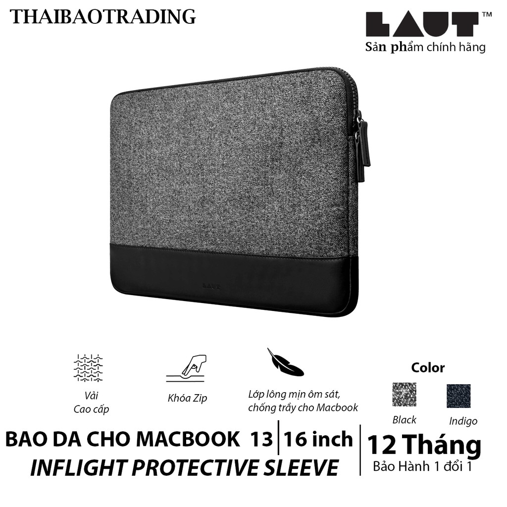BAO VẢI CHO MACBOOK - TÚI BẢO VỆ MACBOOK 13 INCH /16 INCH - LAUT INFLIGHT PROTECTIVE SLEEVE