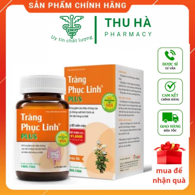 Tràng Phục Linh pluss lọ 80 viên - Tái tạo và phục hồi niêm mạc đại tràng- Dùng cho người đại tràng kích thích