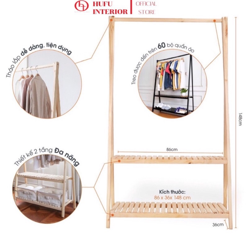 Kệ treo quần áo chữ A, giá treo đồ quần áo 2 tầng/ 1 tầng_HUFU INTERIOR