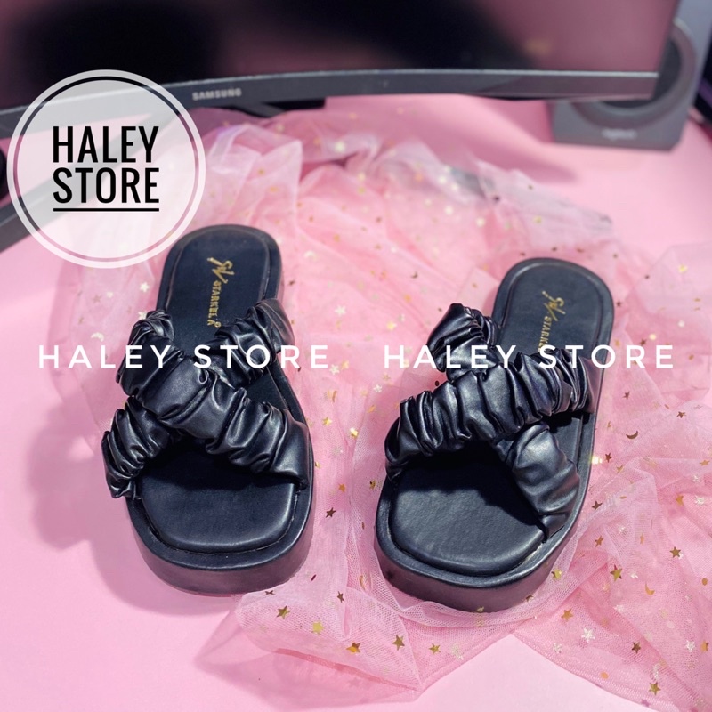 Dép bánh mì nữ HALEY STORE quai chéo nhúm bèo nhẹ êm chân rẻ bền đẹp phong cách mới
