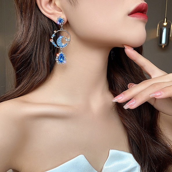Bông tai trăng sao khảm pha lê màu cam[ FREESHIP - HOTTREND - BẠC 925 - PHỤ KIỆN THỜI TRANG ]_M1031