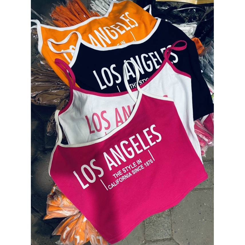 Áo hai dây  dáng croptop pha in chữ Angle