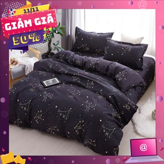 Bộ ga gối poly sao đen xanh tím than 1m6