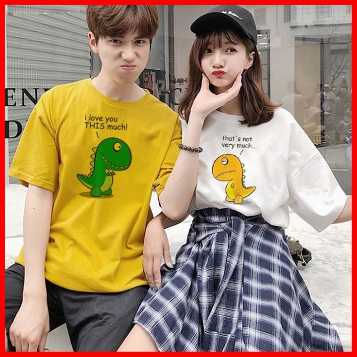 Áo Thun Đôi Tình Nhân Màu Trắng Hình Khủng Long ATN6008