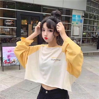 [Mã WAMST111 giảm 15k đơn 99k] 👉🏿Croptop Tay Dài Phối Màu