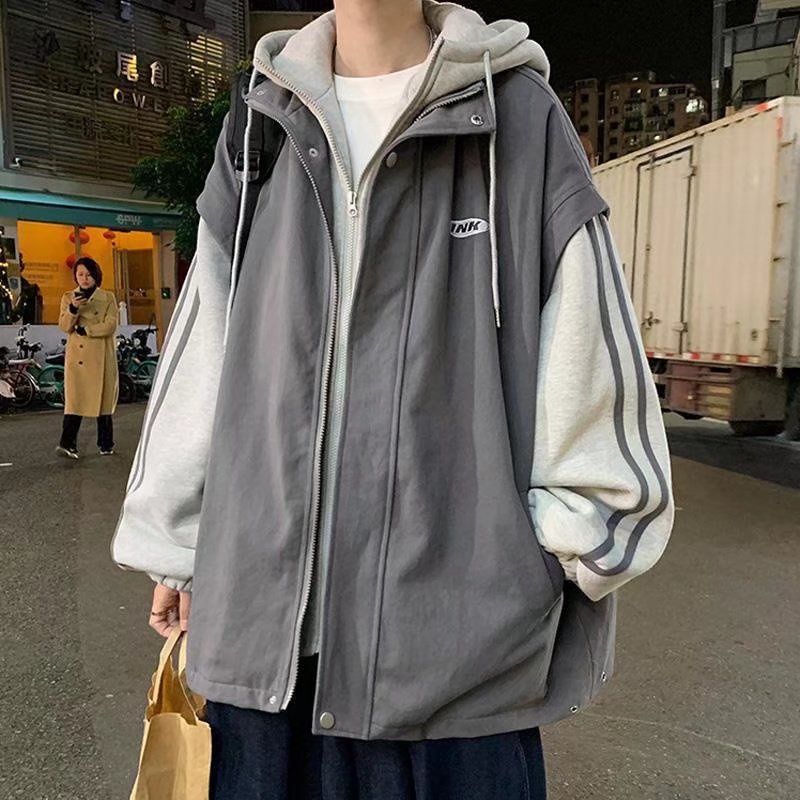 Áo khoác hoodie có khóa kéo giả hai lớp phong cách Hàn Quốc thời trang dành cho nam