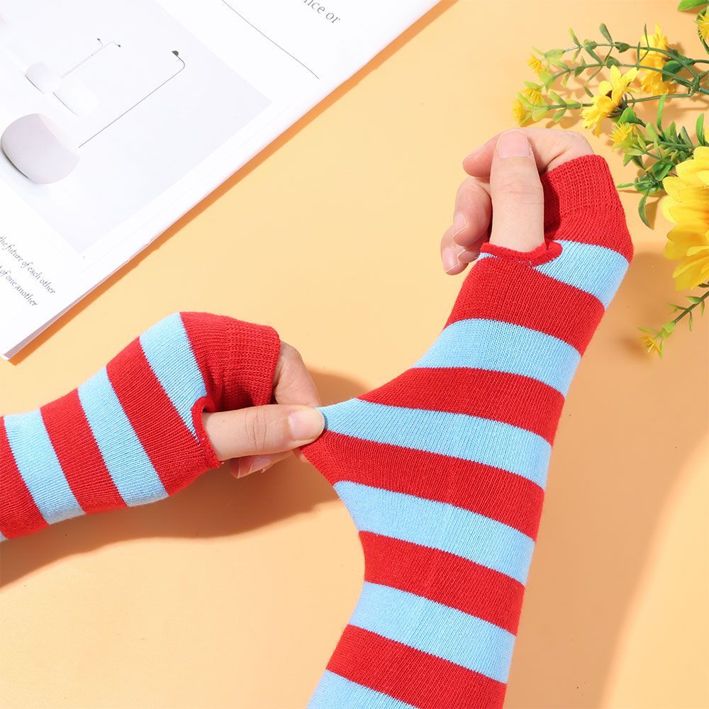 Bao Tay Cotton Dệt Kim Hở Ngón Họa Tiết Kẻ Sọc Cho Nữ Mihan1