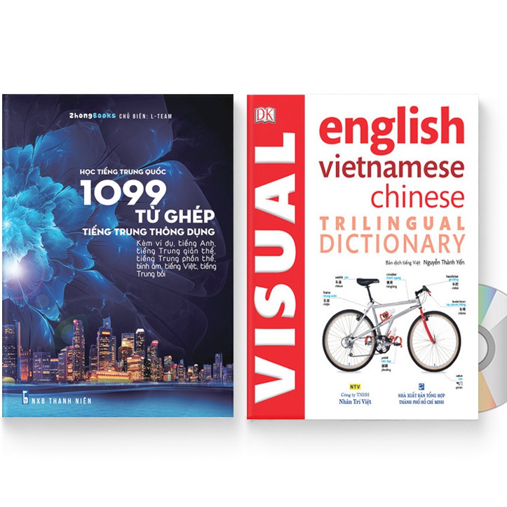 Sách - Combo: 1099 Từ Ghép Tiếng Trung Thông Dụng (Tam ngữ Anh – Trung – Việt) + Từ điển hình ảnh Tam Ngữ Trung Anh Việt