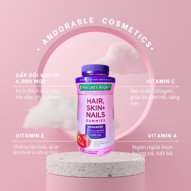kẹo đẹp da móng tóc Hair skin Nails 230 viên ( chính hãng có bill)
