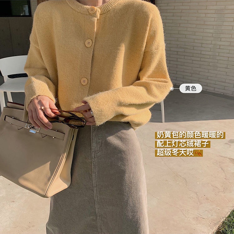 Áo Khoác cardigan Dệt Kim Cổ Tròn Dáng Ngắn Thời Trang Hàn Quốc 2022