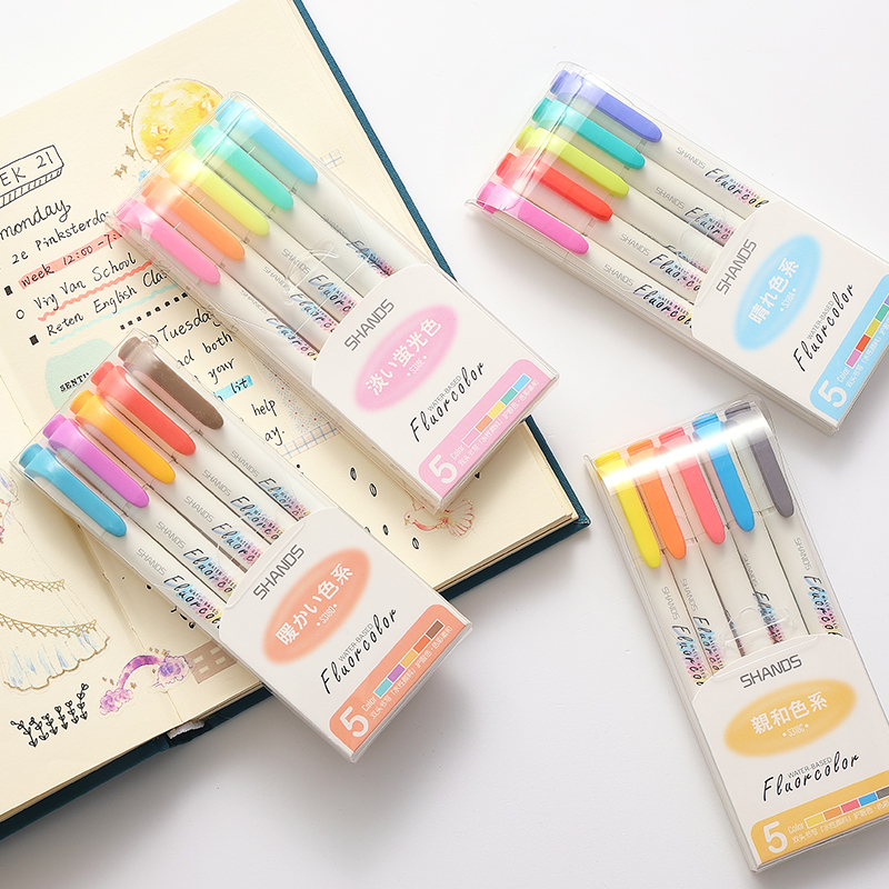Set 5 bút dạ quang đánh dấu hai đầu đa năng tiện dụng