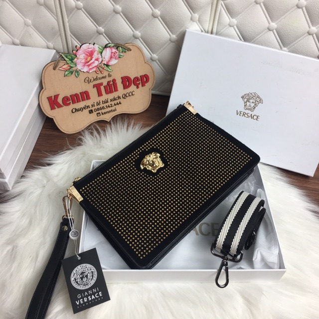 Túi cầm tay clutch đá nhiều màu có hộp kèm dây đeo chéo