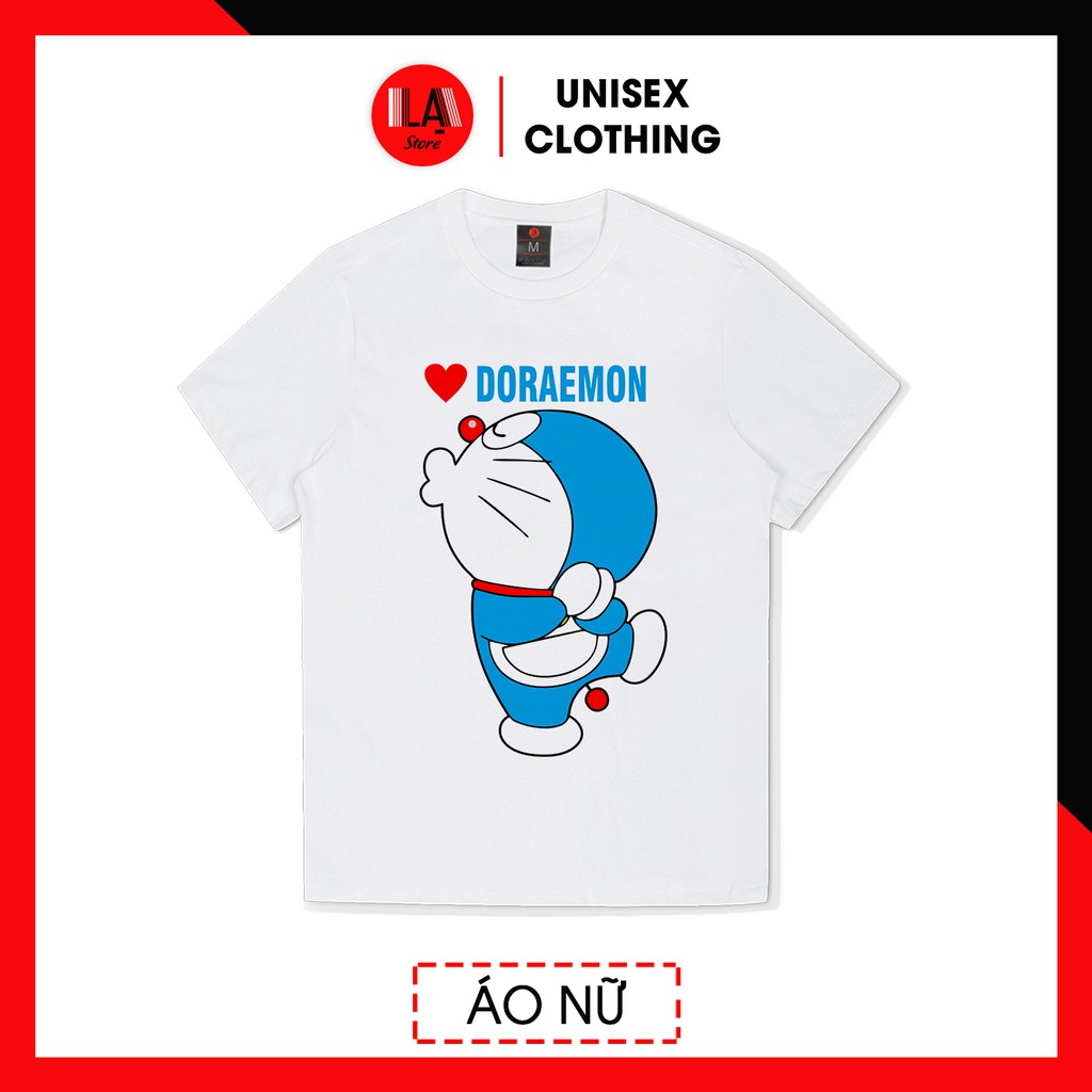 Áo Thun Couple Unisex Trắng Doraemon Kiss | LẠ STORE