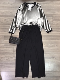SET ÁO KẺ QUẦN SỚ ĐEN