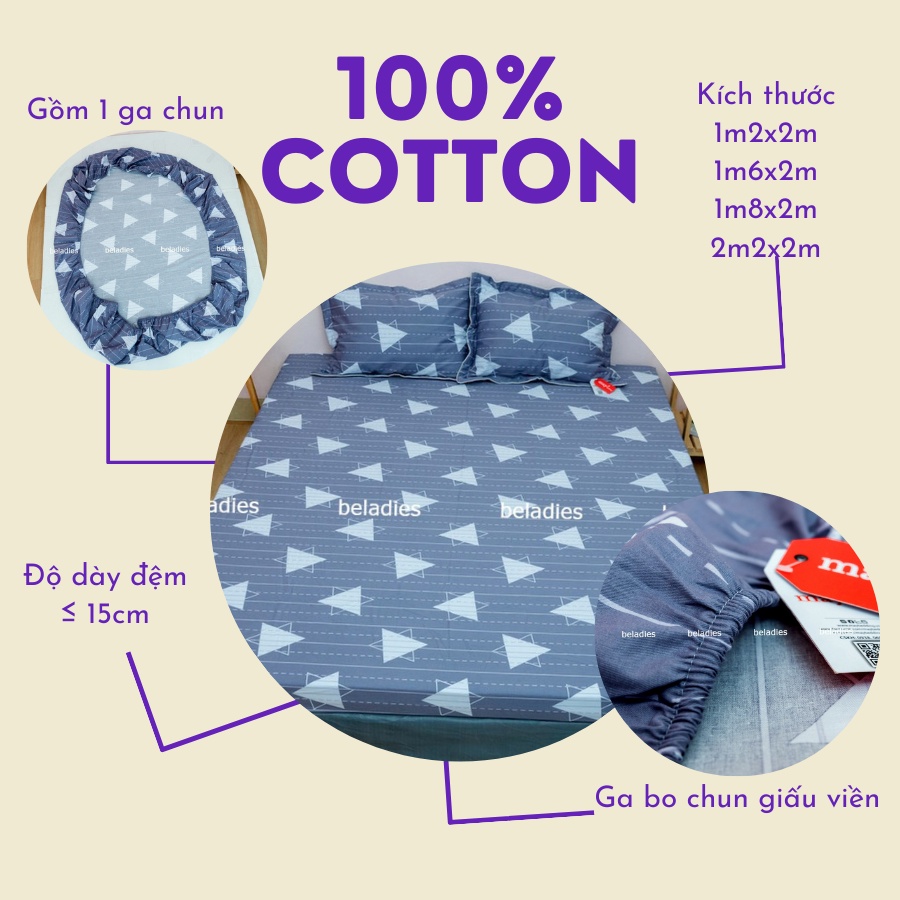 Ga giường cotton bo chun bọc đệm 1m2 1m6 1m8 2m2 100% cotton Hàn Quốc May bedding