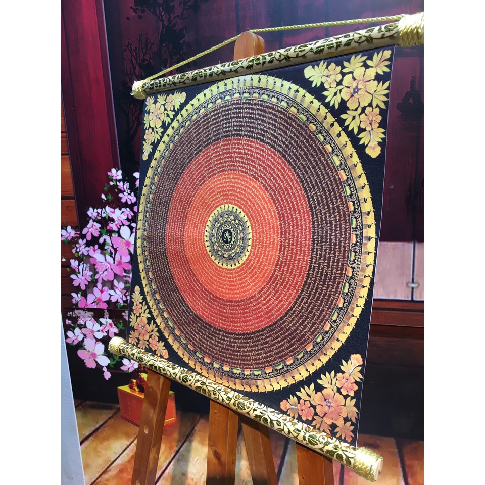 Tranh Liễn Phật Giáo - tranh Chú Lăng Nghiêm- Tranh Madala Thangka-vải canvas đóng nẹp sáo gỗ - bản in nét-GIÁ XƯỞNG