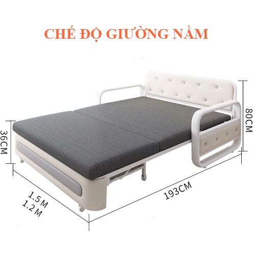 giường sofa gấp gọn thông minh 1m5 cao cấp đệm bọt biển, khung thép tĩnh tiện, có ngăm chứa đồ + tặng 2 gối trị giá 350k