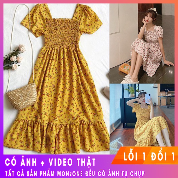 Váy hoa nhí ⭐ Váy xòe vintage đi biển, bo chun ngực Freesize VH001