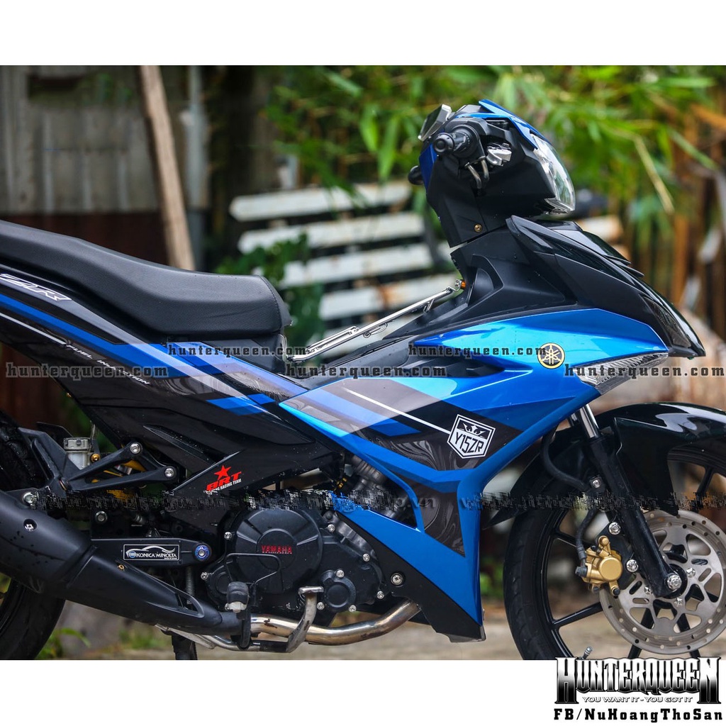 Tem rời in UV cao cấp, Dán xe Exciter 150 đời 2016-2018 màu đen xanh. Mẫu decal Y15ZR hoa văn chìm ẩn