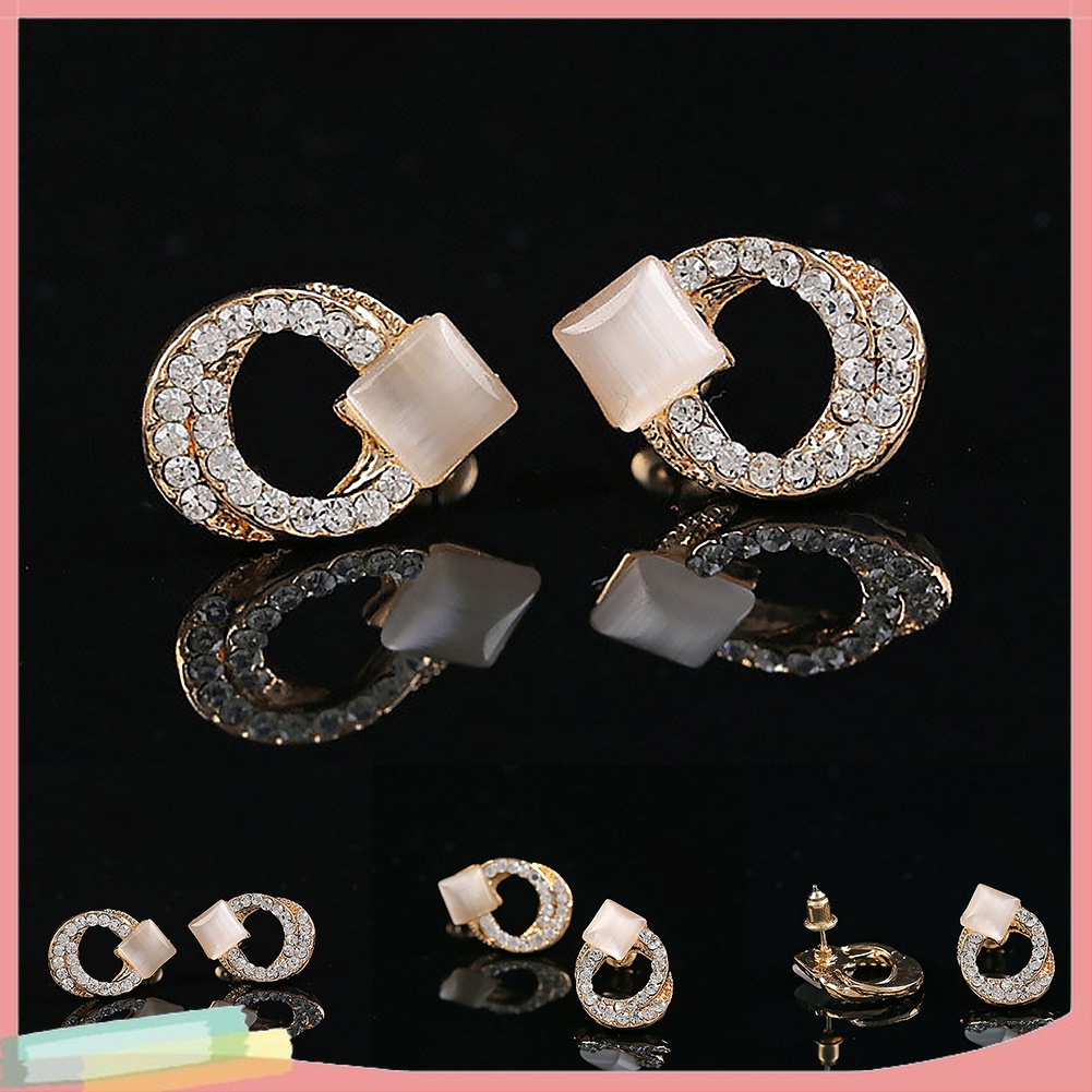 1 Đôi Khuyên Tai Mạ Vàng Đính Đá Sang Trọng Thời Trang