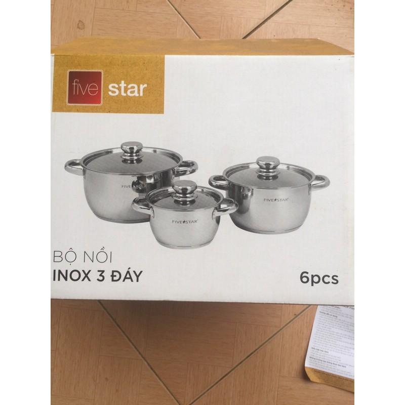 Bộ nồi inox 3 đáy Five star cao cấp