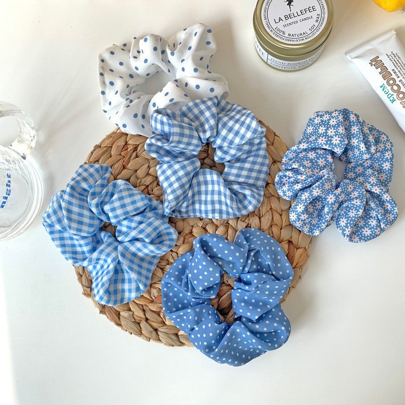 Dây chun buộc tóc Scrunchie màu xanh tươi sáng đáng yêu - S02