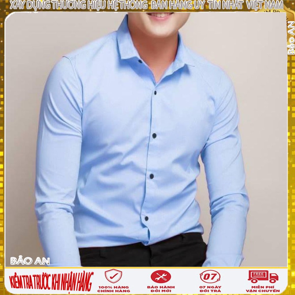 Áo sơ mi nam dài tay màu xanh nước biển chất liệu cotton lên dáng body cực chuẩn [Cung cấp Sỉ Toàn Quốc]