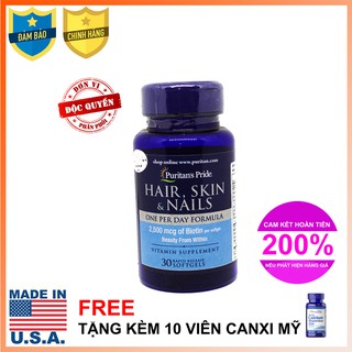 Giảm mụn trứng cá, giảm nhờn cho da dầu và mụn, giúp mọc tóc, đẹp da Puritan's Pride Hair, Skin &Nails 30v